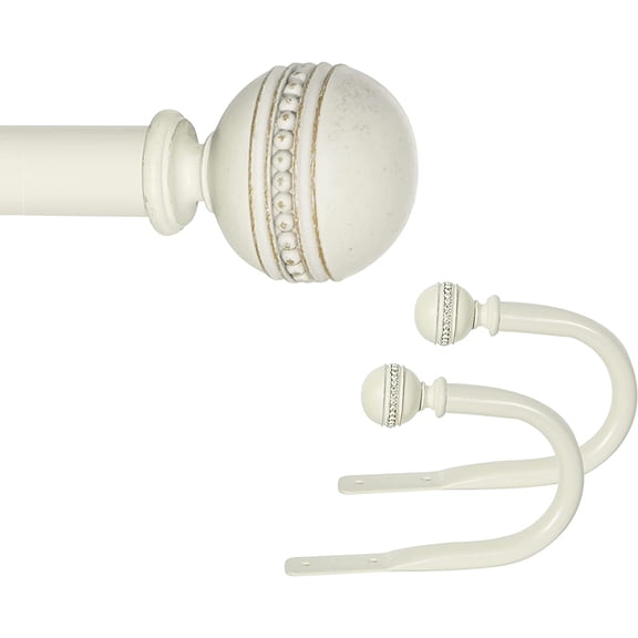 eTeckram 1" Curtain Rod with Sable Finials - 84" to 120", Weathered White