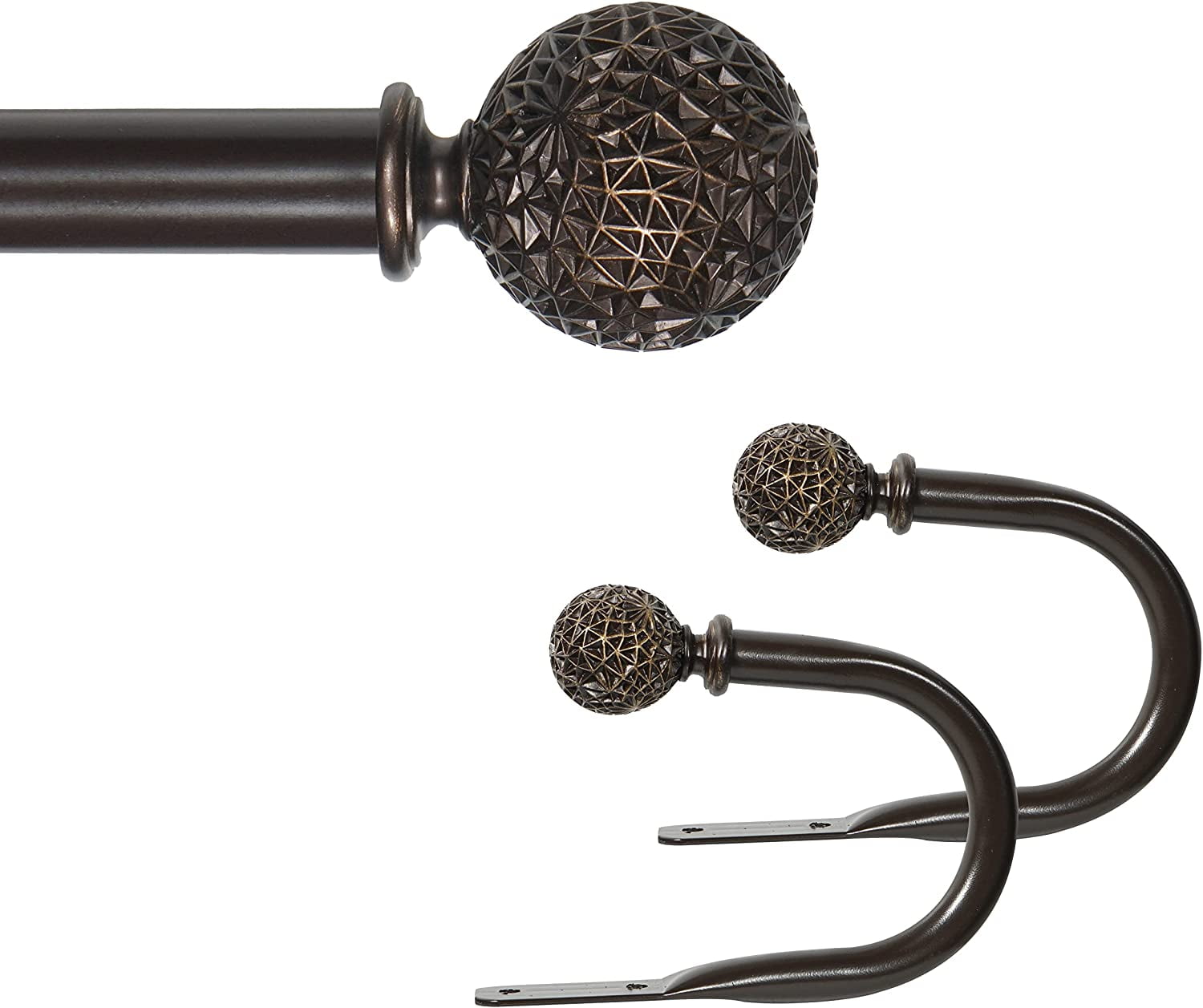 eTeckram 1" Curtain Rod with Torre Finials - 28" to 48", Bronze Gold