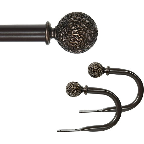 eTeckram 1" Curtain Rod with Torre Finials - 84" to 120", Bronze Gold