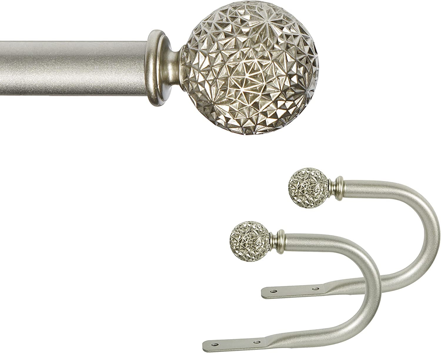 eTeckram 1" Curtain Rod with Torre Finials - 84" to 120", Pewter
