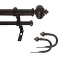 thumbnail image 1 of eTeckram 1" Double Curtain Rod with Albert Finials and holdbacks (84''-120'', Bronze gold), 1 of 5