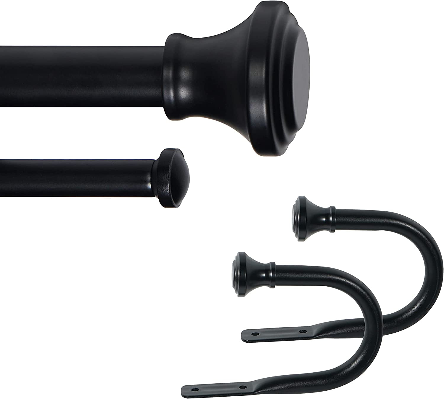 eTeckram 1" Double Curtain Rod with Black Trumpet Finials and holdbacks, 48" to 84"