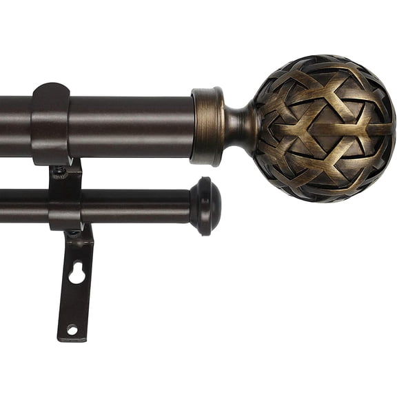 eTeckram 1" Double Curtain Rod with Geo Ball Finials - 48" to 84", Pompeii Bronze