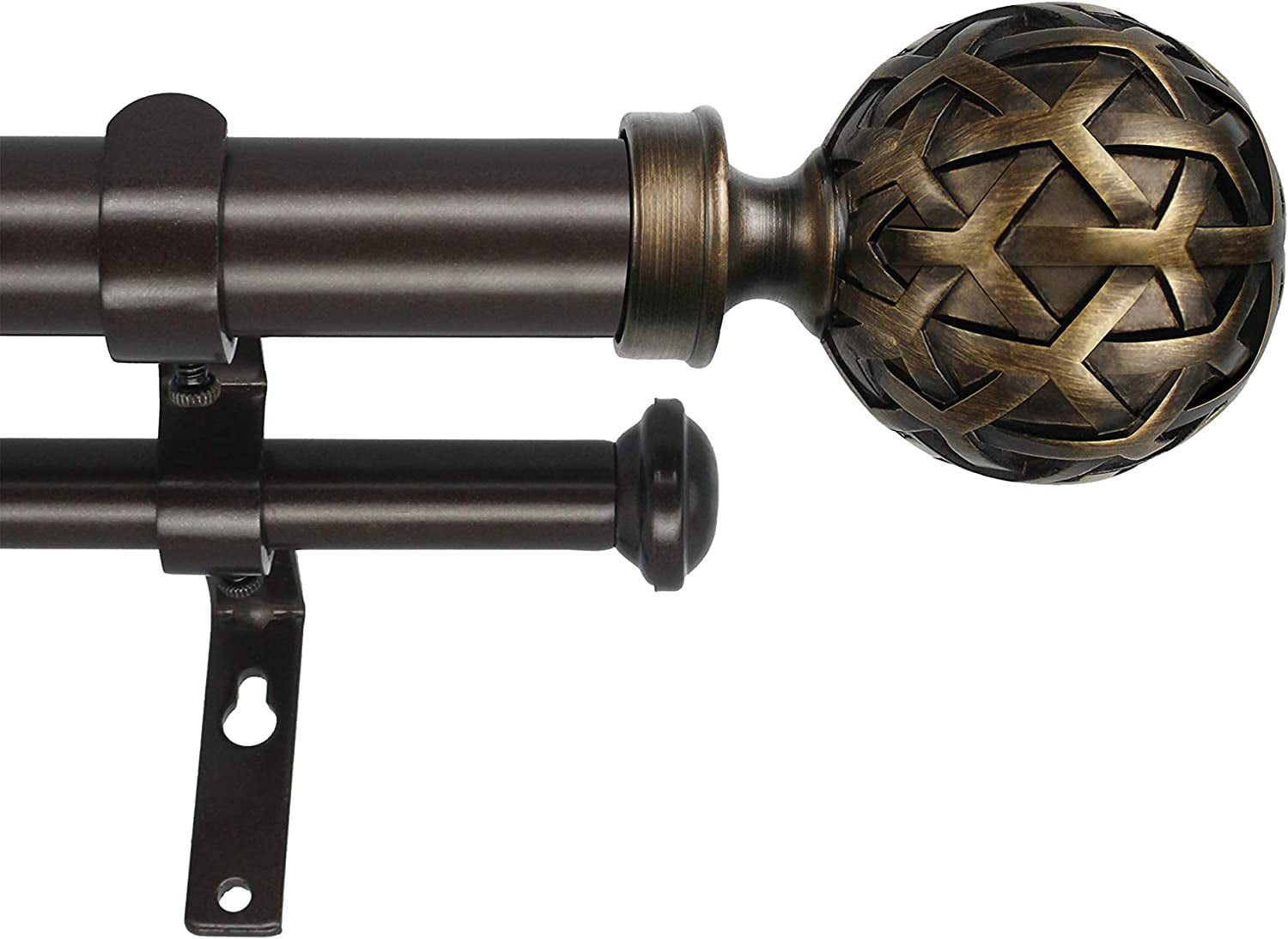 eTeckram 1" Double Curtain Rod with Geo Ball Finials - 84" to 120", Pompeii Bronze