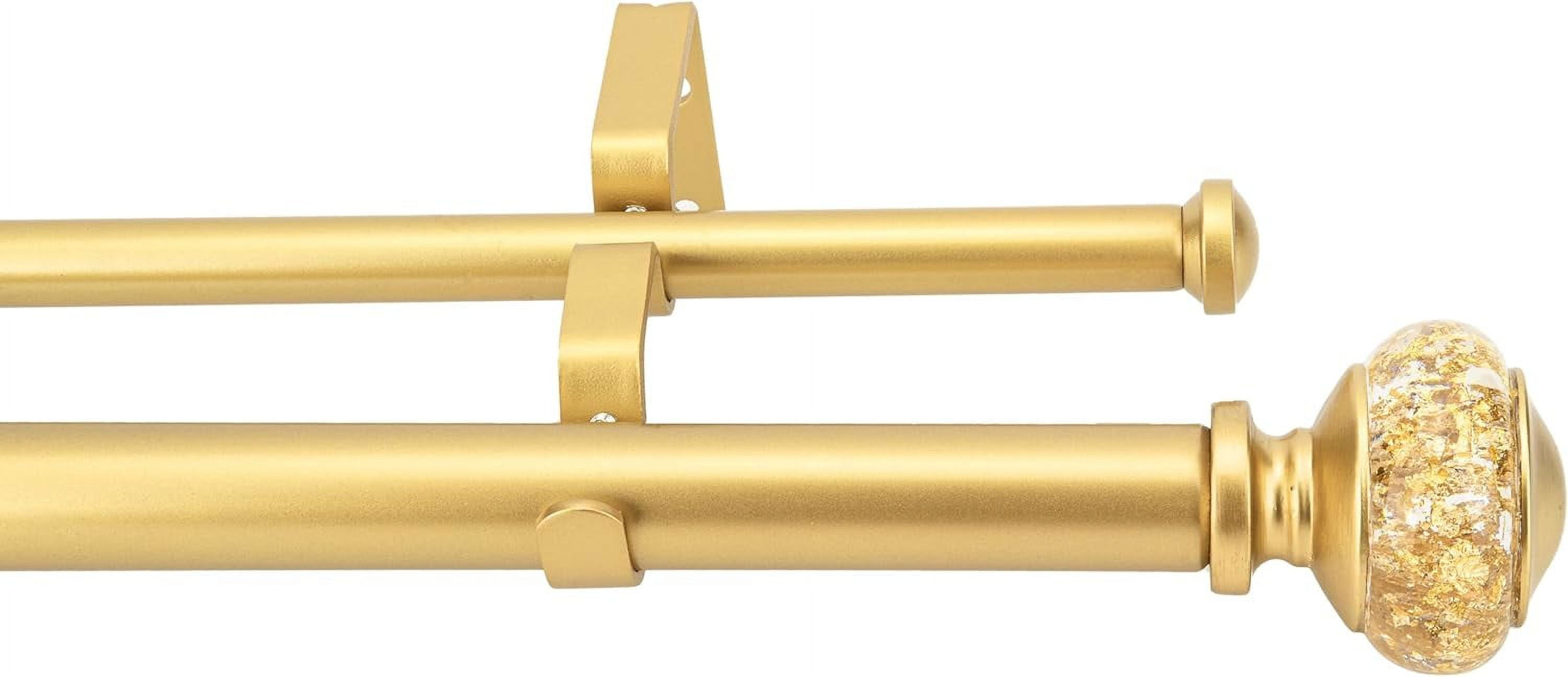 eTeckram 1" Double Curtain Rod with Leville Finials,Gold,48‘’-84‘’
