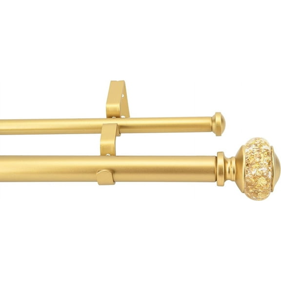 eTeckram 1" Double Curtain Rod with Leville Finials,Gold,48‘’-84‘’