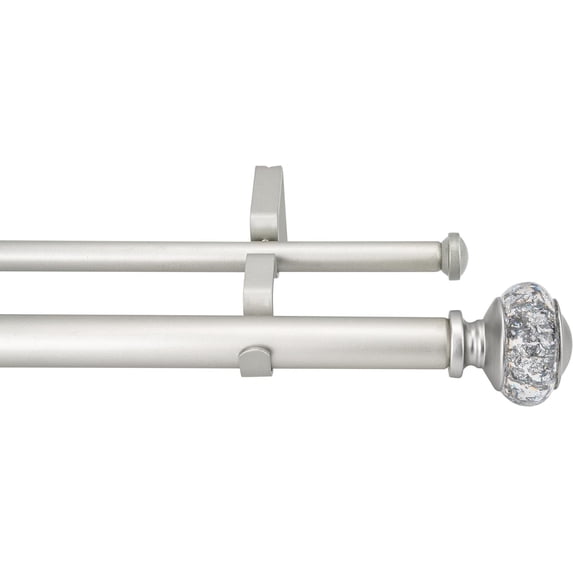 eTeckram 1" Double Curtain Rod with Leville Finials,Silver,48‘’-84‘’