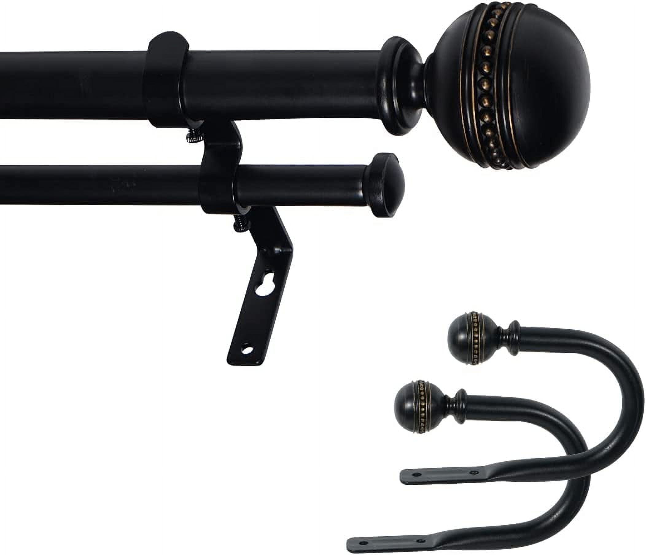 eTeckram 1" Double Curtain Rod with Sable Finials and holdbacks (28‘’-48‘’, Black gold)