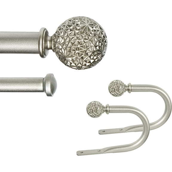 eTeckram 1" Double Curtain Rod with Torre Finials and holdbacks (28" to 48", Pewter)