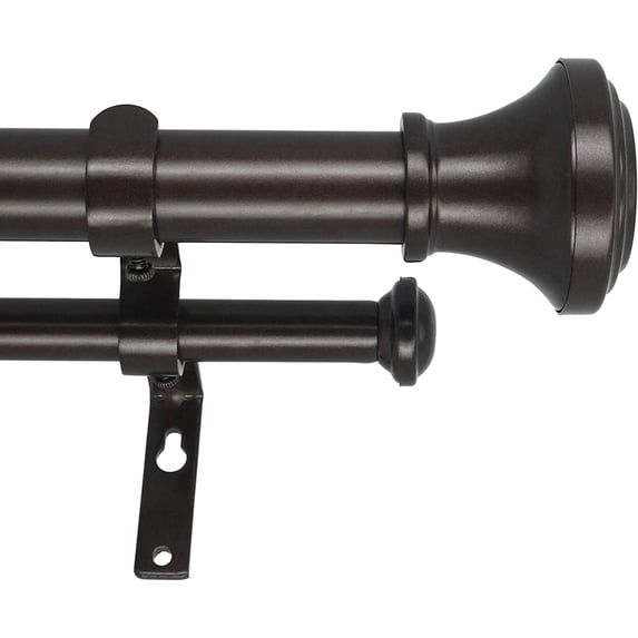 eTeckram 1" Double Curtain Rod with Trumpet Finials - 28''to 48'', Oil-Rubbed Bronze