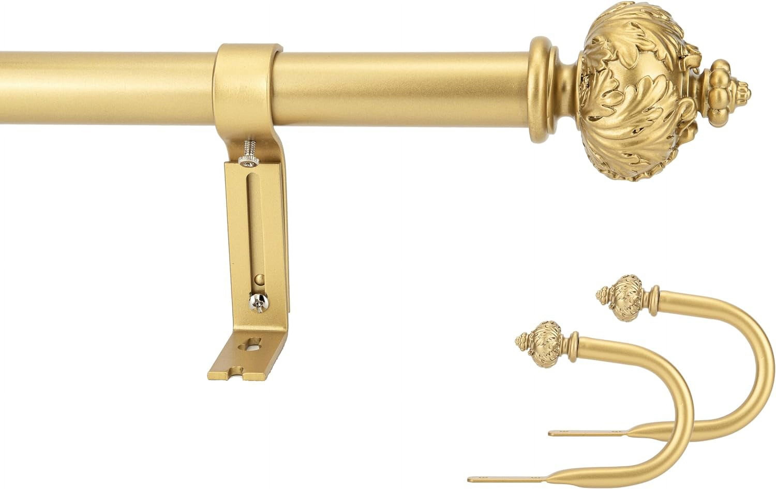 eTeckram 1" Single Curtain Rod with Albert Finials and holdbacks (48''-84'',Gold)