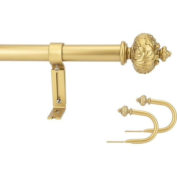 eTeckram 1" Single Curtain Rod with Albert Finials and holdbacks (48''-84'',Gold)