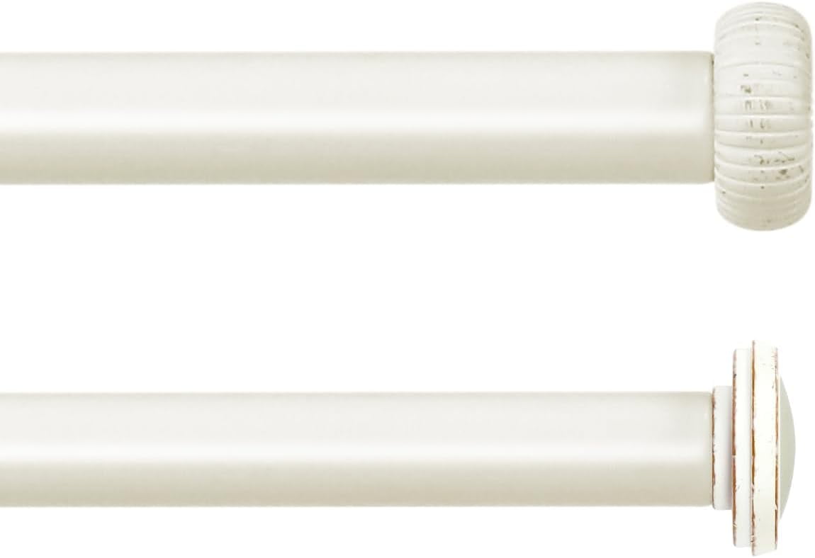 eTeckram 5/8" Double Curtain Rod with Adette Finials,Weathered White,28‘’-48‘’