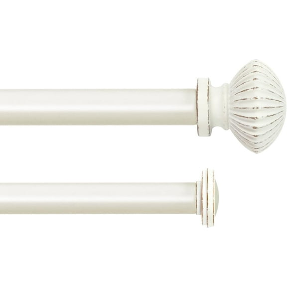 eTeckram 5/8" Double Curtain Rod with Bateau Finials,Weathered White,28‘’-48‘’