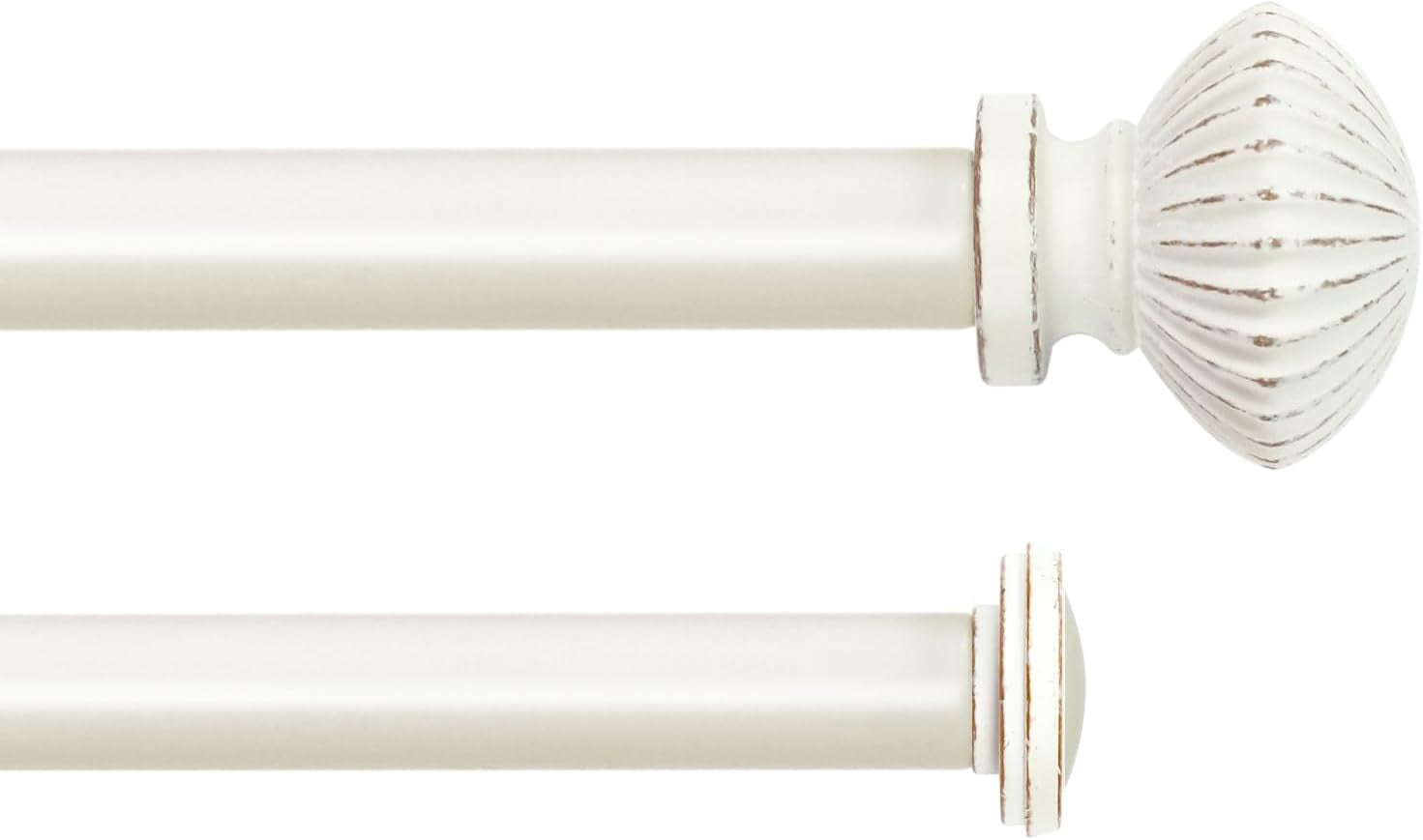 eTeckram 5/8" Double Curtain Rod with Bateau Finials,Weathered White,84‘’-120‘’