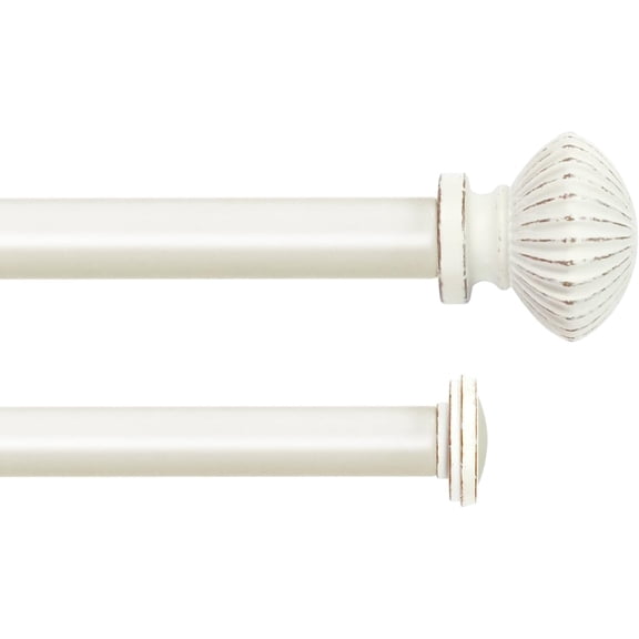 eTeckram 5/8" Double Curtain Rod with Bateau Finials,Weathered White,84‘’-120‘’
