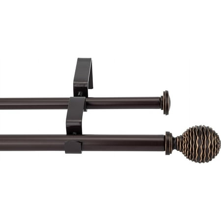 eTeckram 5/8" Double Curtain Rod with Boule Finials,Bronze Gold,28‘’-48‘’