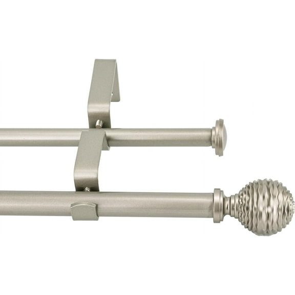 eTeckram 5/8" Double Curtain Rod with Boule Finials,Pewter,28‘’-48‘’