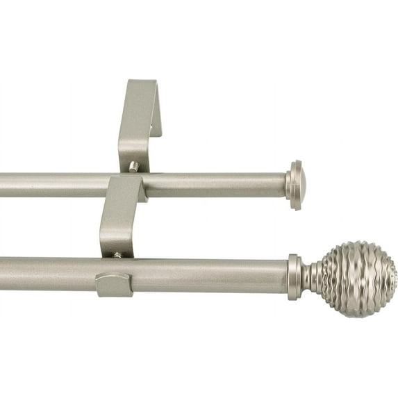 eTeckram 5/8" Double Curtain Rod with Boule Finials,Pewter,28‘’-48‘’