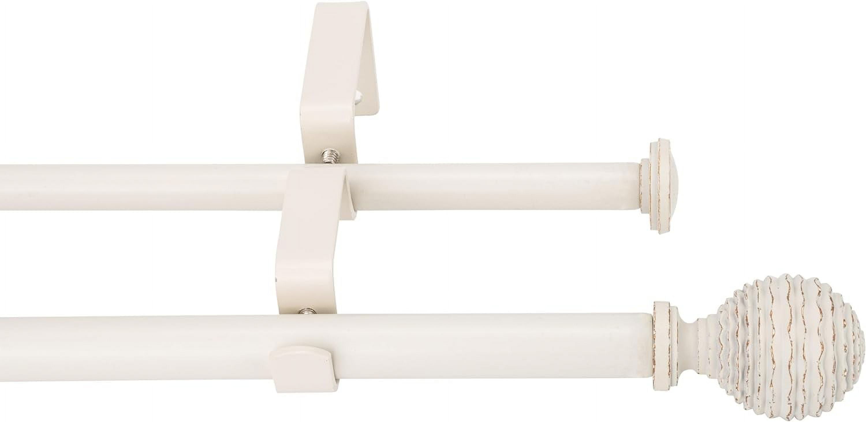 eTeckram 5/8" Double Curtain Rod with Boule Finials,Weathered White,84‘’-120‘’