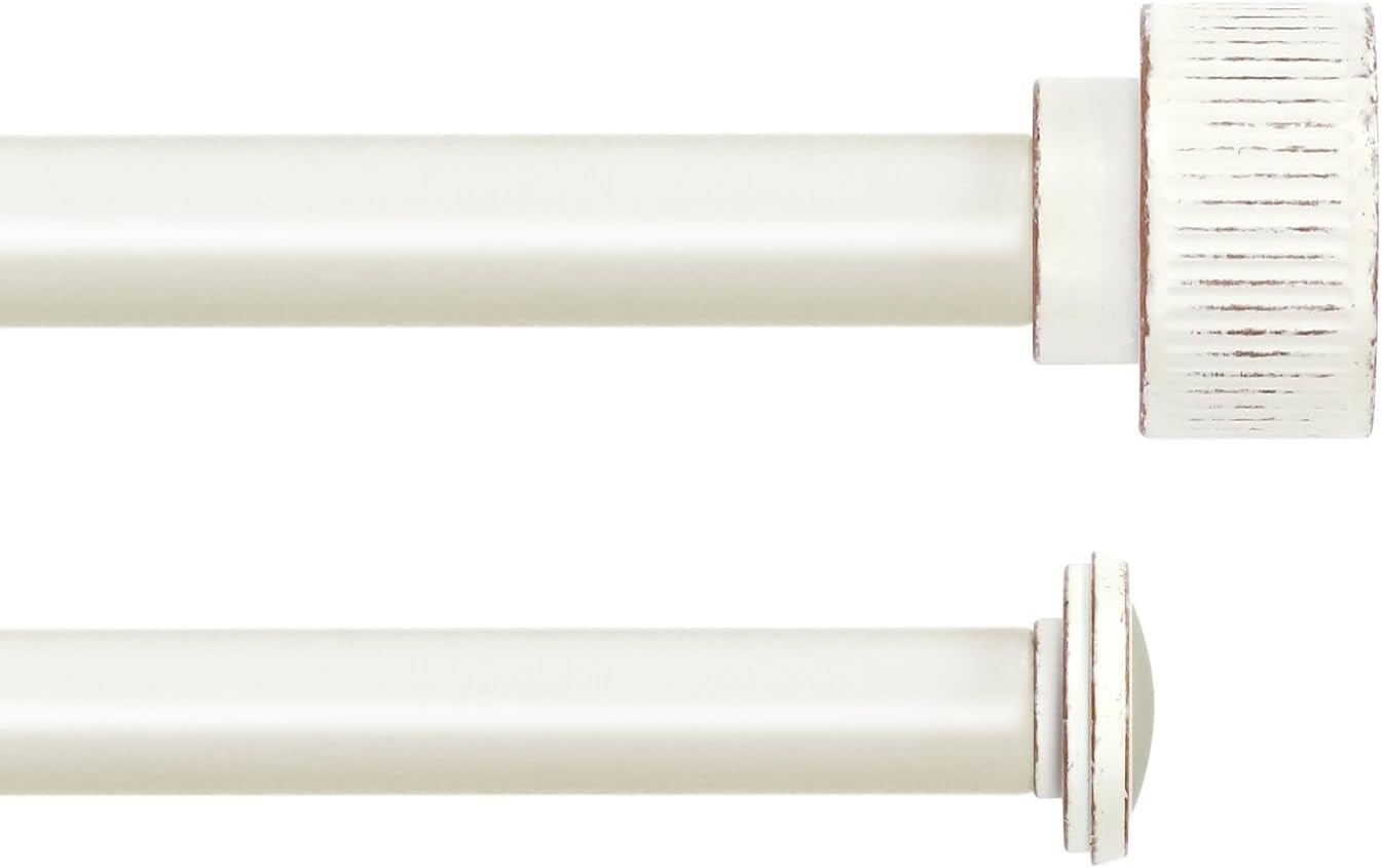 eTeckram 5/8" Double Curtain Rod with Bouton Finials,Weathered White,84‘’-120‘’