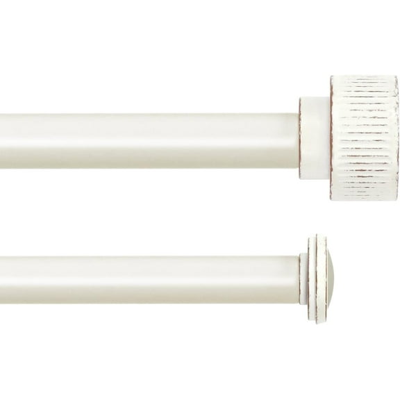 eTeckram 5/8" Double Curtain Rod with Bouton Finials,Weathered White,84‘’-120‘’