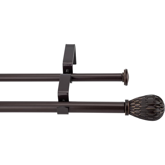eTeckram 5/8" Double Curtain Rod with Brun Finials,Bronze Gold,28‘’-48‘’