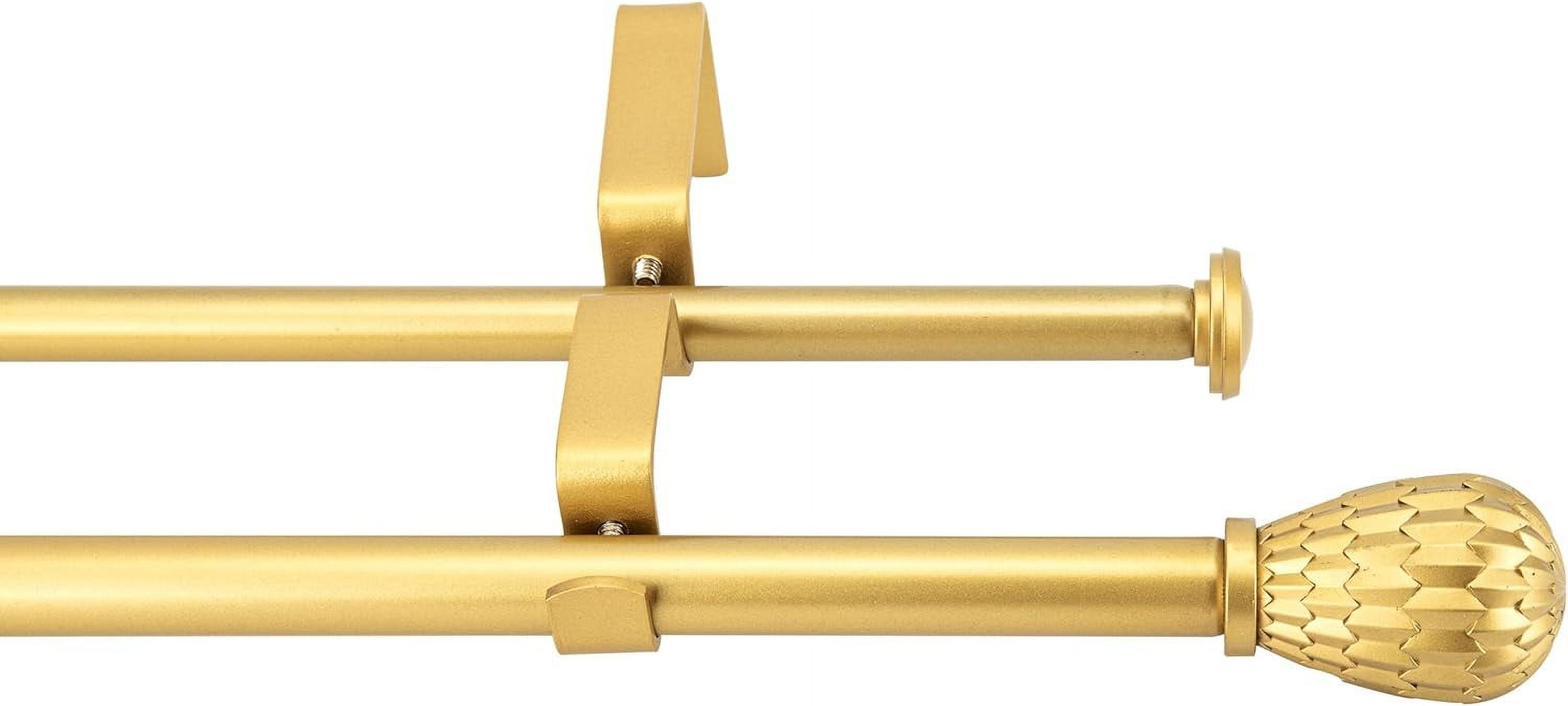 eTeckram 5/8" Double Curtain Rod with Brun Finials,Gold,28‘’-48‘’