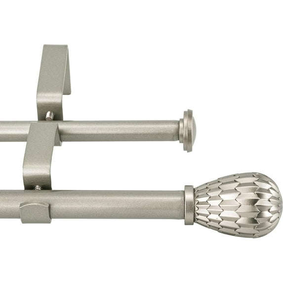 eTeckram 5/8" Double Curtain Rod with Brun Finials,Pewter,28‘’-48‘’