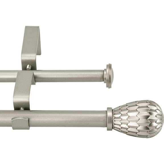 eTeckram 5/8" Double Curtain Rod with Brun Finials,Pewter,48‘’-84‘’