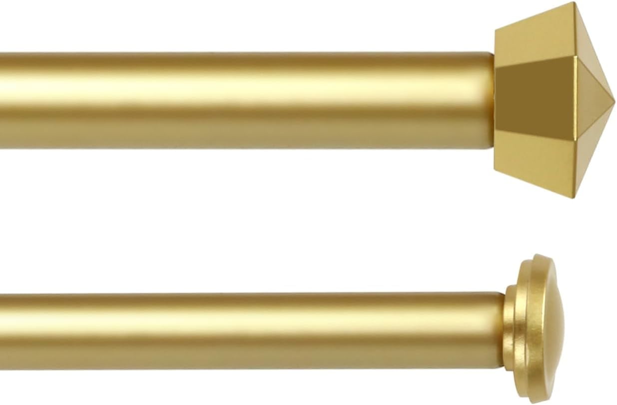 eTeckram 5/8" Double Curtain Rod with Chiodo Finials,Gold,28‘’-48‘’