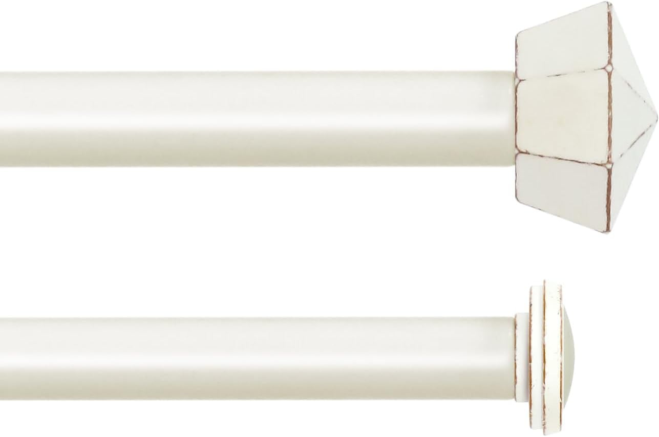 eTeckram 5/8" Double Curtain Rod with Chiodo Finials,Weathered White,28‘’-48‘’