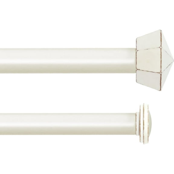 eTeckram 5/8" Double Curtain Rod with Chiodo Finials,Weathered White,28‘’-48‘’