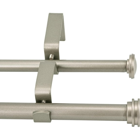 eTeckram 5/8" Double Curtain Rod with Nerveux Finials,Pewter,28‘’-48‘’