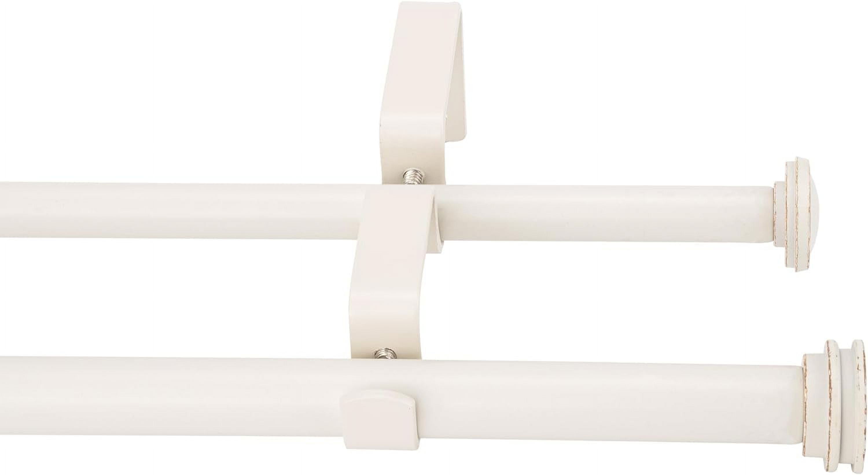 eTeckram 5/8" Double Curtain Rod with Nerveux Finials,Weathered White,84‘’-120‘’