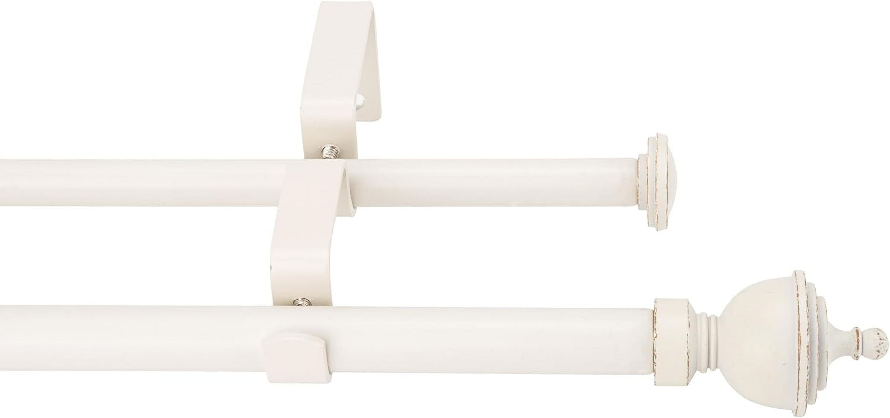 eTeckram 5/8" Double Curtain Rod with Royale Finials,Weathered White,28‘’-48‘’