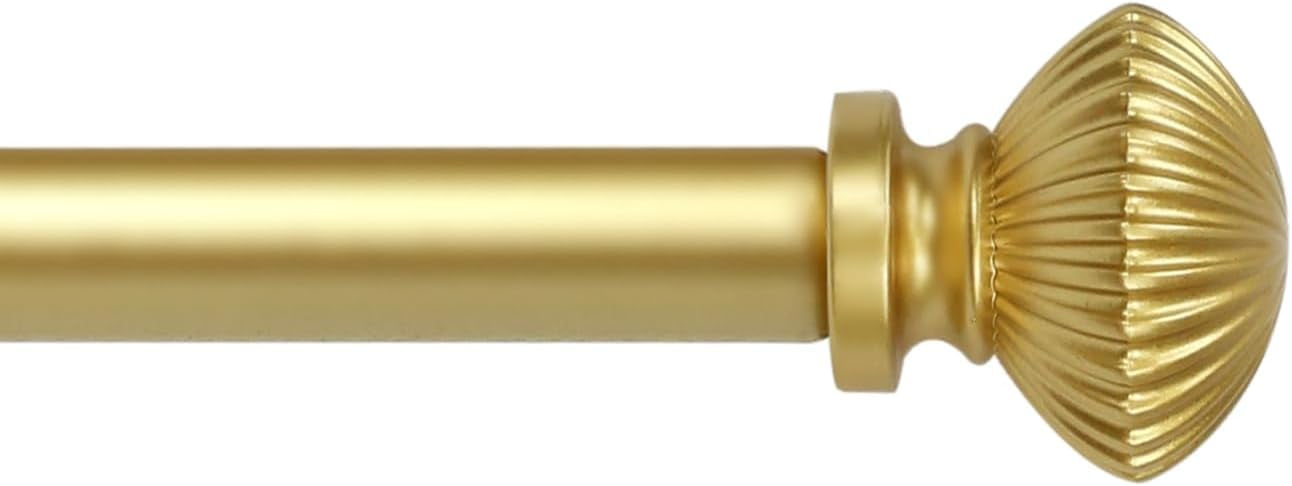 eTeckram 5/8" Single Curtain Rod with Bateau Finials,Gold,28‘’-48‘’
