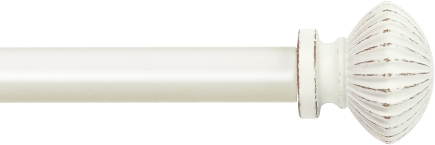 eTeckram 5/8" Single Curtain Rod with Bateau Finials,Weathered White,28‘’-48‘’