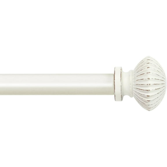 eTeckram 5/8" Single Curtain Rod with Bateau Finials,Weathered White,28‘’-48‘’