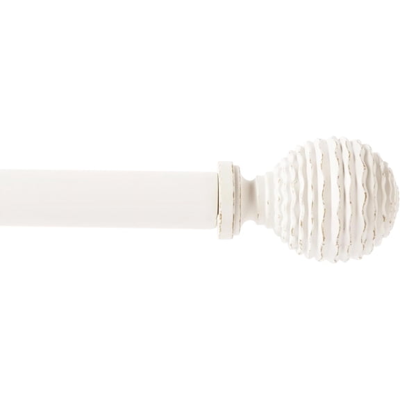eTeckram 5/8" Single Curtain Rod with Boule Finials,Weathered White,28‘’-48‘’
