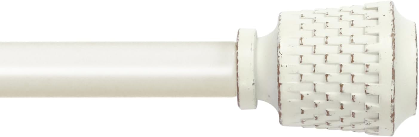 eTeckram 5/8" Single Curtain Rod with Vieve Finials,Weathered White,48‘’-84‘’