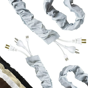eTeckram 5 ft Fabric Cord Cover, SilverFaux Silk