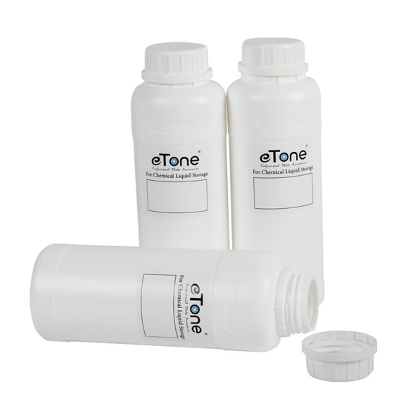 eTone 3PC Drakroom Chemical Storage Bottles with Caps 500ml/16.9oz, White