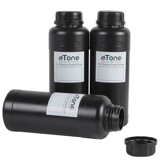 eTone 3PCs Empty 16.9 oz Chemical Bottles for Liquid Simple Durable Plastic Reagent Bottle Film Developing Storage Lab Darkroom Supplies Light Chemical Holders Storage Container ,Black