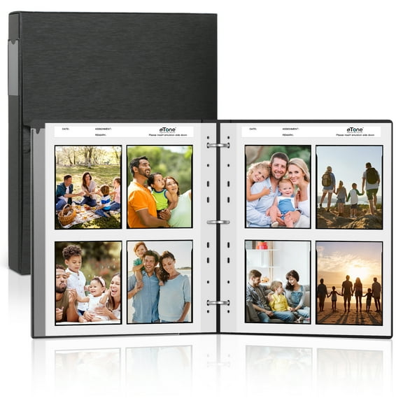 eTone Photo Album for 4" x 5" Film Negative Pages,Card,Picture, 3-Ring Black Archival Binder Waterproof Durable Album 240 Pocket Photo Sleeves