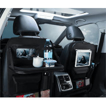 eTzone Car Backseat Organizer, PU Leather Hanging Car Seat Storage with Foldable Tray- 1 Pack