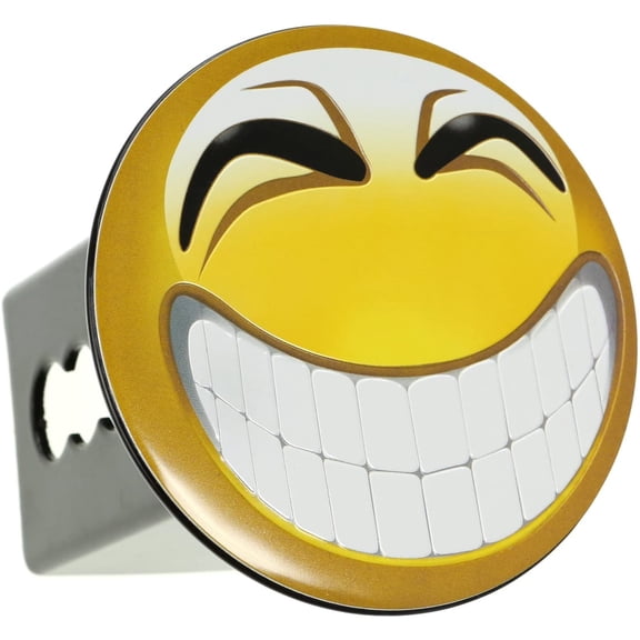 eVerHITCH Emoji Smile Embossed Metal Emblem on Metal Trailer Hitch Cover (Fits 2" Receivers, Yellow Smiley face)