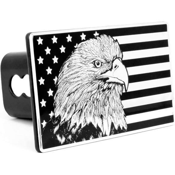 eVerHITCH USA Flag Eagle Metal Emblem Trailer Hitch Cover (Fits 2" Receiver, Black Chrome)