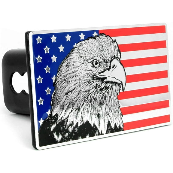 eVerHITCH USA Flag Eagle Metal Emblem Trailer Hitch Cover (Fits 2" Receiver, Color Flag)