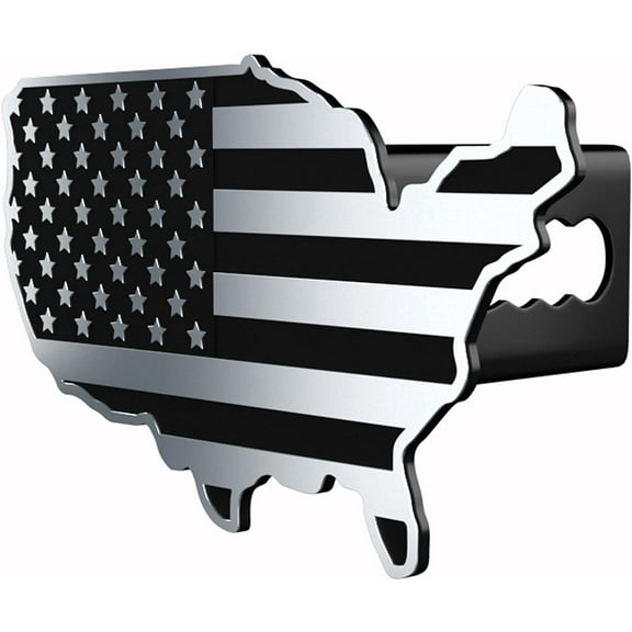 eVerHITCH USA Map Flag Metal Hitch Cover Heavy Duty for Trucks Cars SUV (Fits 2" Receiver, Black Chrome Flag)